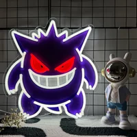 Pokémon Gengar Cartoon Neon Sign LED Neon Light Sign USB Dimmable for Home Festival Bedroom Decor Party Birthday Gift for Kids