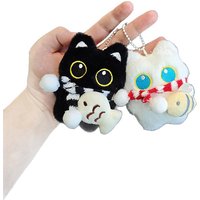 NEW Squeaky Cute Black White Cat Plush Doll Small Pendant Keychain Cartoon Doll Toy Pendant Keyring Bag Ornament Children's Gift