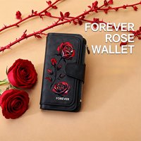 Red Rose Women's Long Wallet Features Multiple Card Slots, A Coin Pocket, and Cell Phone Pouch. Perfect Gift for Women.