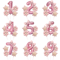 6Pcs Pink Bow Daisy Star Foil Balloons, Happy Birthday Party Decor for Anniversary Festival Background Photography