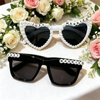 1/2 PCS Just Married Faux Pearl Decor Glasses Set, Bride & Groom Wedding Photo Booth Props, No Function.BRIDE TO BE Decor Glass