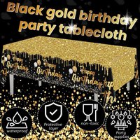 1pc Happy Birthday Black Gold Tablecloth Gold Glitter Birthday Party Decor Disposable Tablecloth Decorations