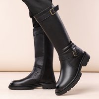 Men's leather boots, zipper long boots, European and American style outdoor knight boots, high boots