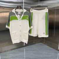 New Men's Knitted Hollow out Sweater Set Summer Beach Vacation Style Green Short Sleeve Short Pants Fashion Set
