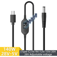 140W USB C to DC Power Cable Adjustable Voltage 5V-28V 9V 12V 20V Laptop Router Monitor LED Light Fast Charging Adapter