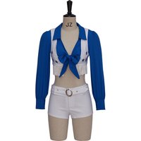 Womens Cowboys Cheerleader Cosplay Costume Sexy Star Team Football Cheer Sexy Crop Top with Shorts High School Cheerleading