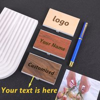 Custom Name Business Card Holder Personalized Credit Card Holder Metal Box Laser Engraving Wooden Cover Customized Card Case