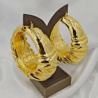 Geometric New Coming Round Hoops Women's Earring Fabulous Pierced Electroplated Gold Copper Alloy Color Large Earring For Party