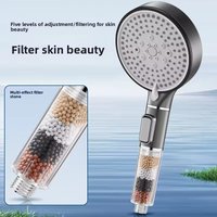 5 Modes High Pressure Shower Head with Stop Button Mineral Balls Filter Water Remove Chlorine Handheld Bathroom Shower Head
