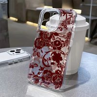 Red Lace Design Clear Phone Case For Samsung Galaxy S26 S25 Ultra S24 S23 FE S22 S21 Plus S20 A53 A52 Cover