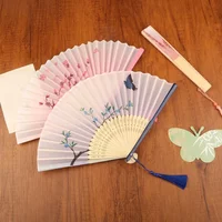 Vintage Silk Folding Fan Chinese Japanese Art Crafts Gift Home Decorations Dance Hand Fan Bamboo Fans Photo Props