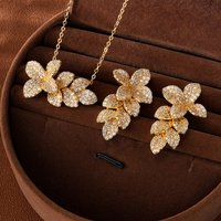 ZAKOL Leaf Flower Shaped Zircon Jewelry Set for Women Gold/Silver Color Earrings & Necklace Wedding Party Jewelry Accessories