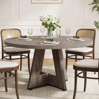 LITTLE TREE 47 Inch Farmhouse Round Dining Table for 4, Wooden Base Circle Kitchen Table for Kitchen, Dining Room, Living Room