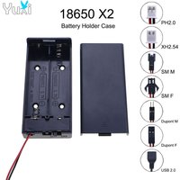 YuXi 1 Piece 18650 X2 Battery Holder Case Battery Box With Cover Terminal Cable PH2.0/XH2.54/SM/Dupont/USB Plug