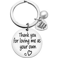 StepMom Keychain Appreciation Gift for Step Mother Bonus Mom Jewelry Thank You for Loving Me Keyring Birthday Mothers Day Gift