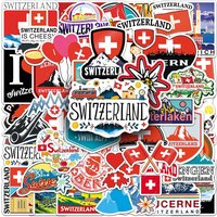 50PCS Switzerland Travel Stickers Waterproof Alps & Swiss Flag Decals for Scrapbook Laptop Water Bottle Luggage