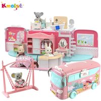 Koala Tour Bus Dollhouse Creative Crafts Miniature Animal Mini Rabbit Bear Play House Dolls Set Villa Furniture Toys Girls Gifts