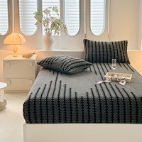 Flannel Fleece Bed Sheet for Winter Single/Queen/King Size Solid Color Warm Fitted Bed Sheet Thick Mattress Protector for Double