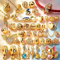 New Sparkling Golden Charms DIY Jewelry Gifts Octopus Crocodile Seahorse Blue Starfish Beads Fit Original Bracelets Accessories