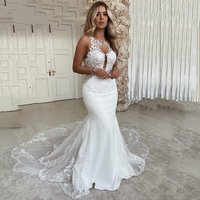 Sexy Mermaid Wedding Dresses Open Back Scoop Neck Plus Size Lace Appliques Bridal Gowns Sweep Train Vestido De Casamento