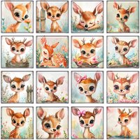 10pcs/lots Cute Baby Deer Flower Reindeer Square Photo Glass Cabochon Flatback Demo Flat Back Cameo For Diy Jewelry Making