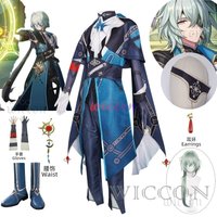 Honkai Star Rail Anaxa Cosplay Costume Anime Cosplay Anaxagoras Wig Uniform Full Set Game Green Wig Party Outfits Halloween
