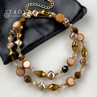 Maillard Natural Stone Beads Necklace Caramel Temperament Sweater Chain Light Luxury High-end Neck Chain For Women Girls Jewelry