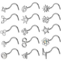 1PC Surgical Steel Lightning Star Flower Sun Butterfly Cz S-shaped Nose Bone Ring Nose Piercing Retainer Holder Body Jewelry 20g