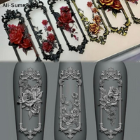 【Wq0】1pc Retro 3D Nail Molds Window Frame Rose Flower Frame Nail Mold 3D Carving Silicone Template DIY Manicure Decoration Tools