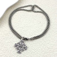 Goth Jerusalem Cross Bracelet for Women Men Stainless Steel Hip Hop Crusader Cross Silver Color Double-layer Hand Chain Jewelry