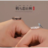 Buyee 925 Sterling Silver Couples Ring Sets Delicate Bird & Plum Blossom Patterns Ring for Woman Man Fashion Jewelry Circle