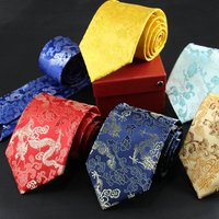 Calligraphy Chinese Dragon Pattern Tie National Adjustable Jacquard Silk Tie Soft Hand Tied Men Necktie Suit Accessories