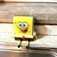 SpongeBobs Dishwashing Sponge Drain Rack Cute Kitchen Sponges Holder Sink Soap Box Creative Sponge Personality Home Cute Gift
