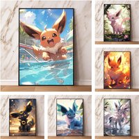 High Quality Pokemon Classic Anime Figures Eevee Canvas Printing Cute Style Home Decor Kids Room Living Room Bedside Mural