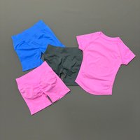2 Pieces Gym Set Women Short Sleeve Seamless Yoga Top High Waist Scrunch Butt Lifting Sports Shorts Running Workout Suit