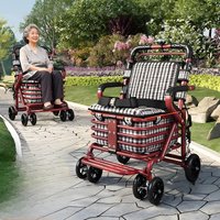 Elderly Shopping Cart Dual Brake Antislip Rollator Walker Trolley Comfortable Seat Stable Heavy-Duty Pushcart Convenient Grocery