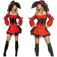 Bear House AA Woman Caribbean Pirate Dress Girls Female Hat Party Cosplay Costume Clothes Halloween Role New 2025 WKD001