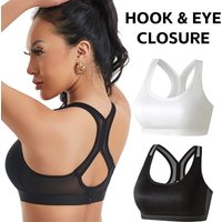 Hook & Eye Closure Sports Bra for Women Wirefree Push Up Racerback Yoga Bra High Support Gym Workout Bra XS-XL