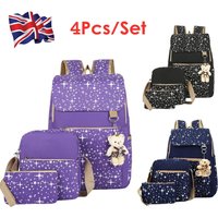4Pcs Kids School Backpack Set for Girls Boys Waterproof Oxford Rucksack with Crossbody Bag Storage Pouch & Bear Pendant Blue