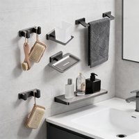 Gray 304 Stainless Steel Towel Rack Toilet Brush Paper Holder Soap dispenser Towel Bar hook Bathroom Hardware Set