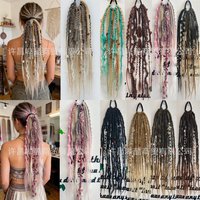 Boho Extra Long Hand Braided Dreadlock Ponytail Extensions Matte Mixed Color Synthetic Drawstring For Summer Festival Vacation