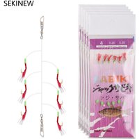 6Pcs/Set Feather Lures Sabiki Rigs Carbon Steels Golden Hooks Fishing String Hooks Artificial Sea Bait Sabiki Lure Saltwater