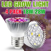 4 Pack LED Full Spectrum Plant Grow Light Bulb Indoor Potted Flower Succulent Grow Box Cultivation Fill Lighting E27/E14 18W 28W