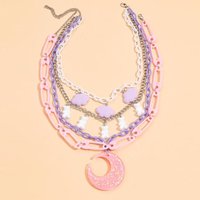 Personalized Punk Street Multi layered Acrylic Cloud Bear Pink Pin Moon Necklace