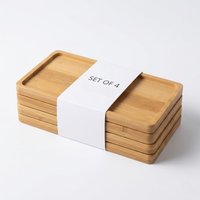 4pcs Bamboo Tray Bamboo Tray Rectangular Plant Tray Minimalist Fleshy Potting Base Rectangular Wooden Tray Coaster Dinner Plate