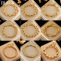 EILIECK 316L Stainless Steel 18k Gold Plated Metal Width Cuban Chain Charm Bracelet Bangle Fashion Statement Trendy Jewelry Gift