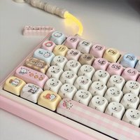 New Pink Cute Bear PBT Keycaps Set,130 Keys Custom MOA Profile Dye-Sublimation Doubleshot Keyboard Caps For Mechanical Keyboard