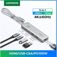 UGREEN 5-in-1 USB-C HUB USB3.2 Gen2 10Gbps Data Transfer Type-C to 4K60Hz HDMI USB2.0 Ports PD100W for Laptop MacBook HP Dell