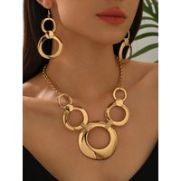Gold Multi-Layer Ring Necklace And Earring Set 2026 New Style Simple High-End Stacked Design Versatile Daily Gift Jewelry