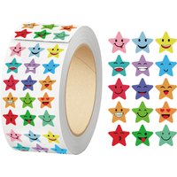 1500 Pcs Star Expression Stickers Roll - Multicolor Decorative Label Stickers for Packaging, Sealing, Journals